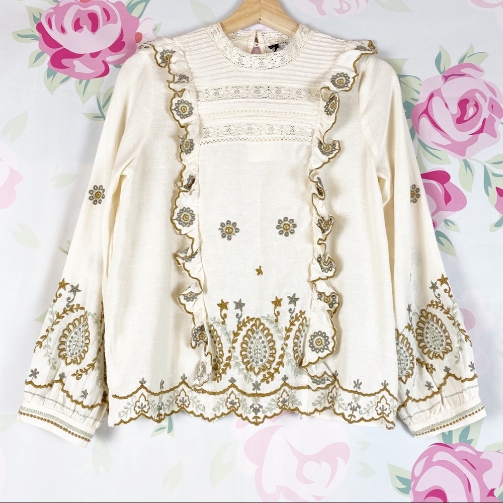 NEW ZARA Cottage Core Embroidered Boho Blouse XS